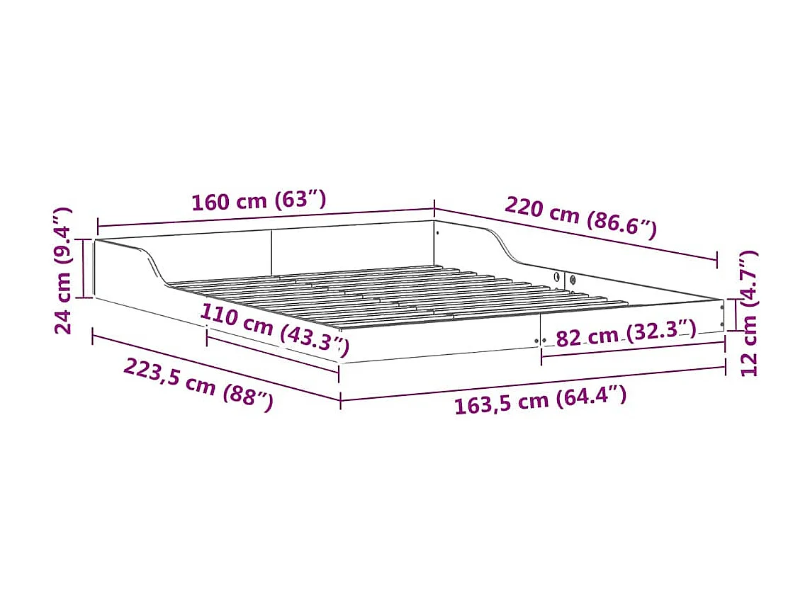 Lit double | Lit adulte | Cadre de lit Marron cire 160x220 cm Bois massif en pin