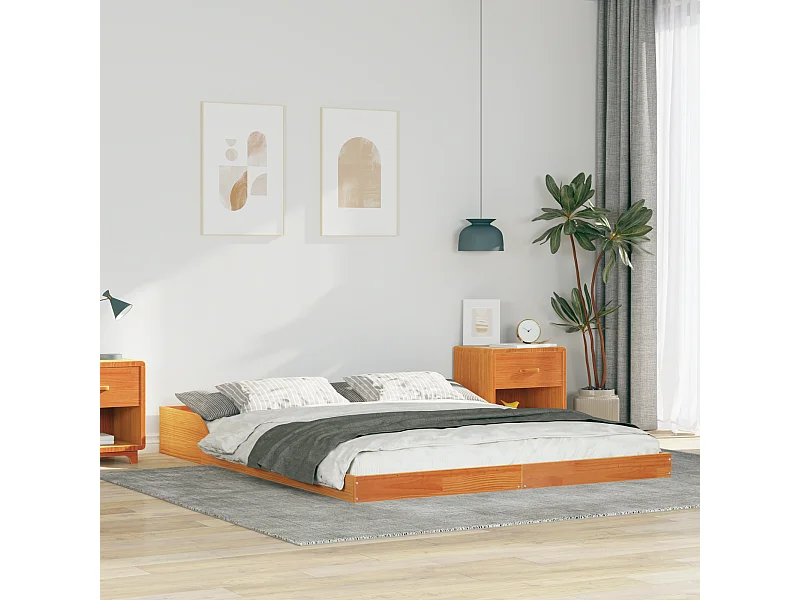 Lit double | Lit adulte | Cadre de lit Marron cire 160x220 cm Bois massif en pin