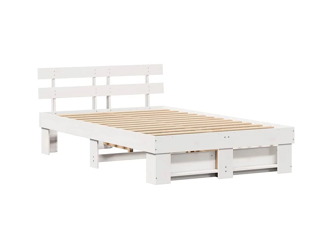 Lit simple | Lit adulte, enfant | Cadre de lit avec tiroirs - Blanc 120x190 cm - Bois de pin massif