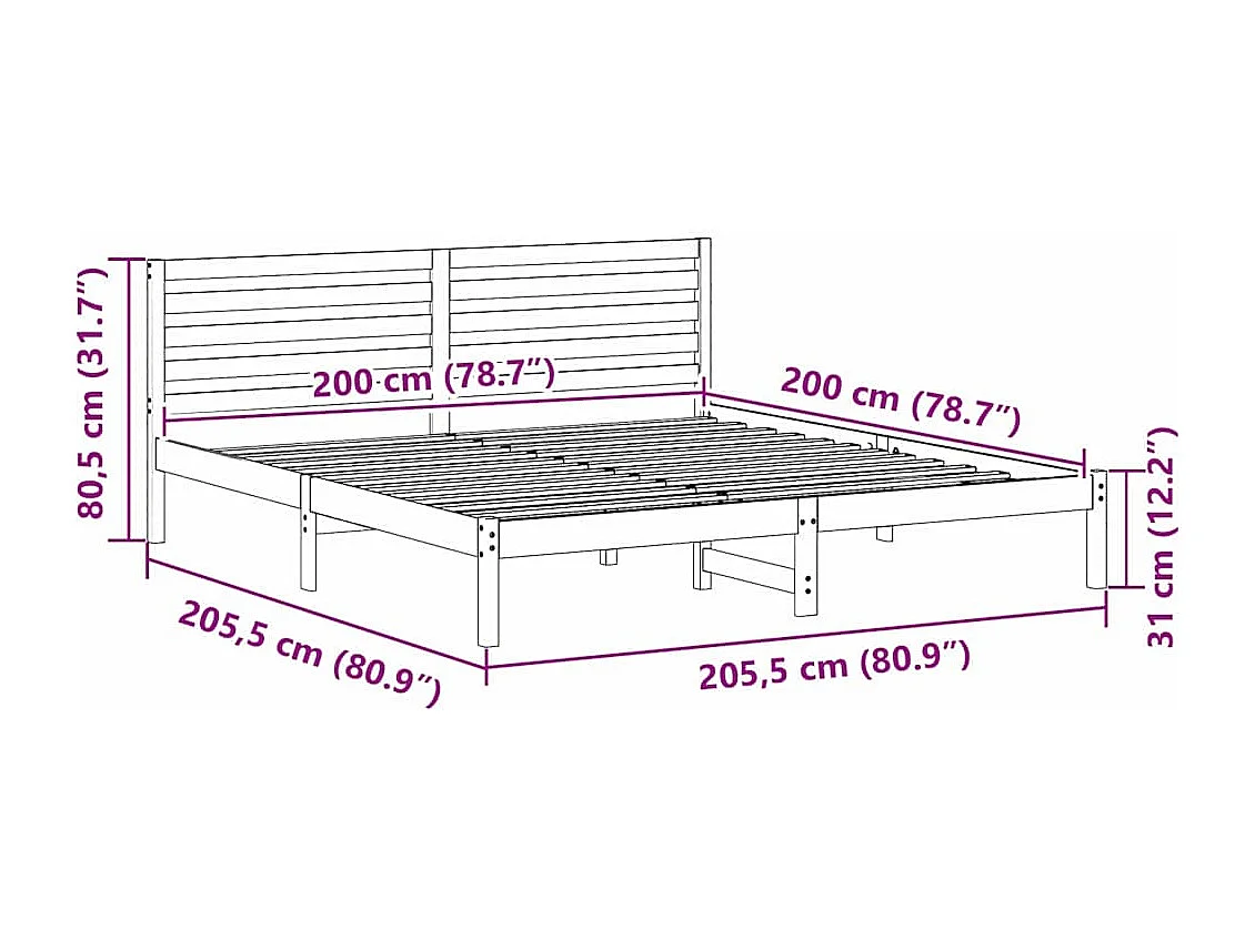 Lit double | Lit adulte | Cadre de lit Marron 200x200 cm Bois massif en pin