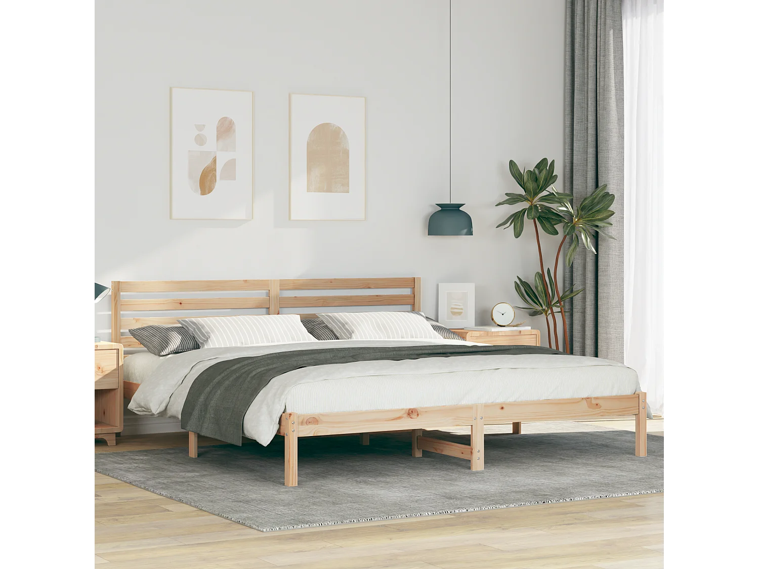 Lit double | Lit adulte | Cadre de lit Marron 200x200 cm Bois massif en pin