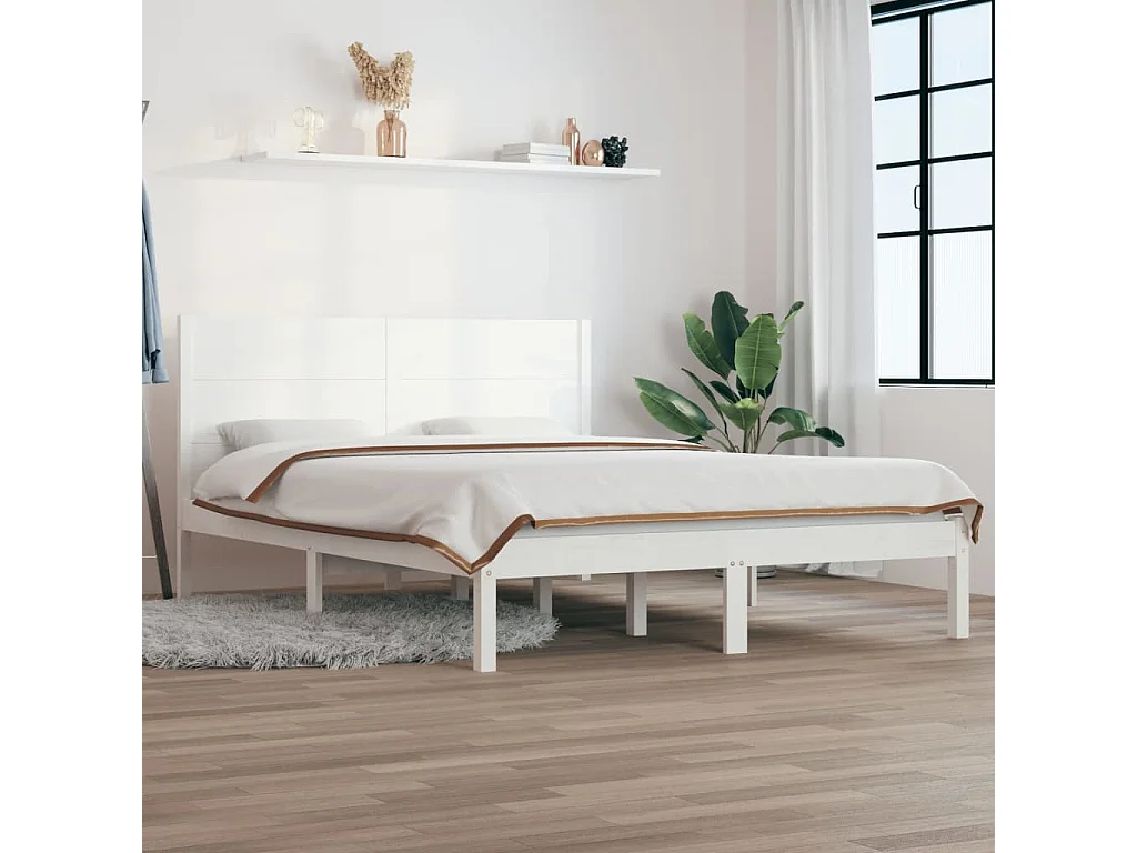 Lit double | Lit adulte | Cadre de lit blanc 140x190 cm bois de pin massif