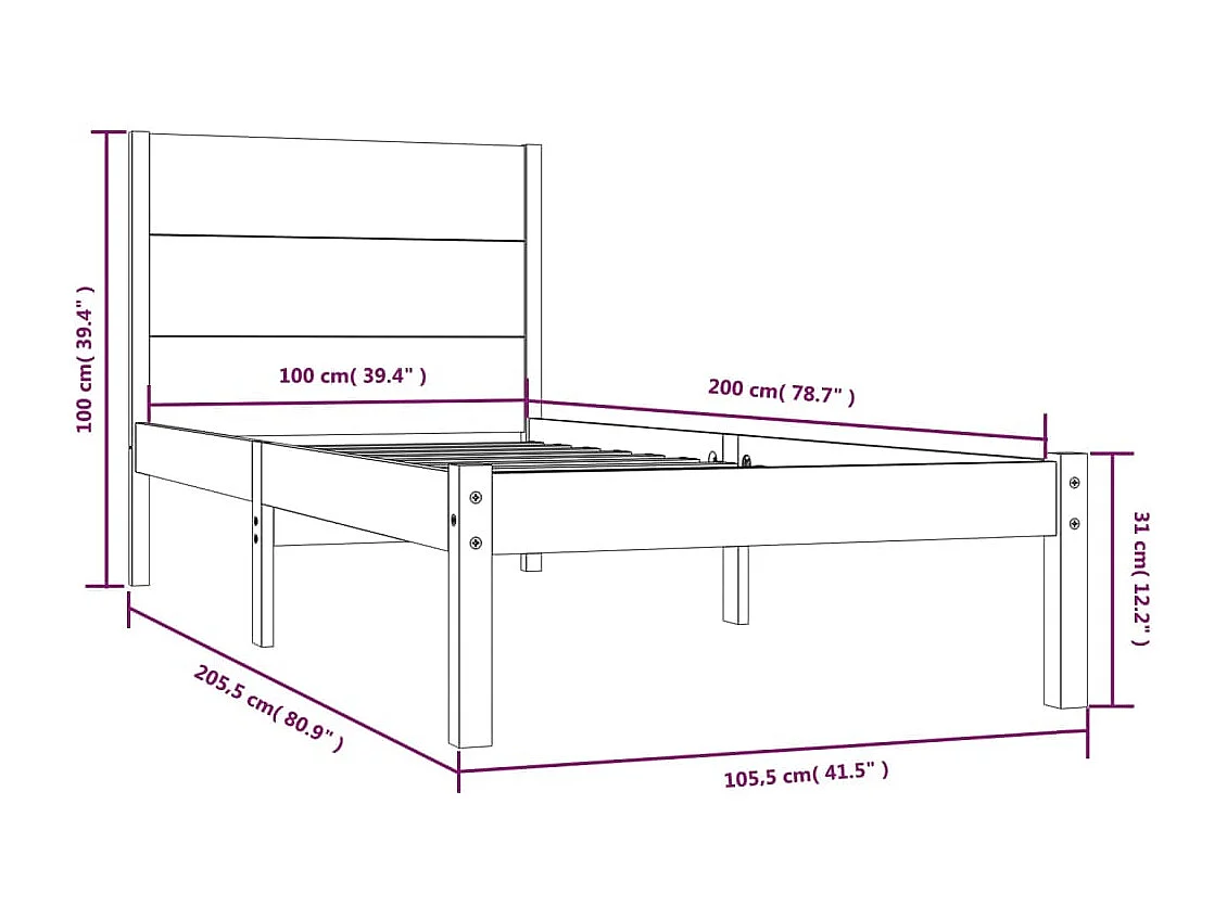 Lit simple | Lit adulte, enfant | Cadre de lit 100x200 cm bois massif de pin