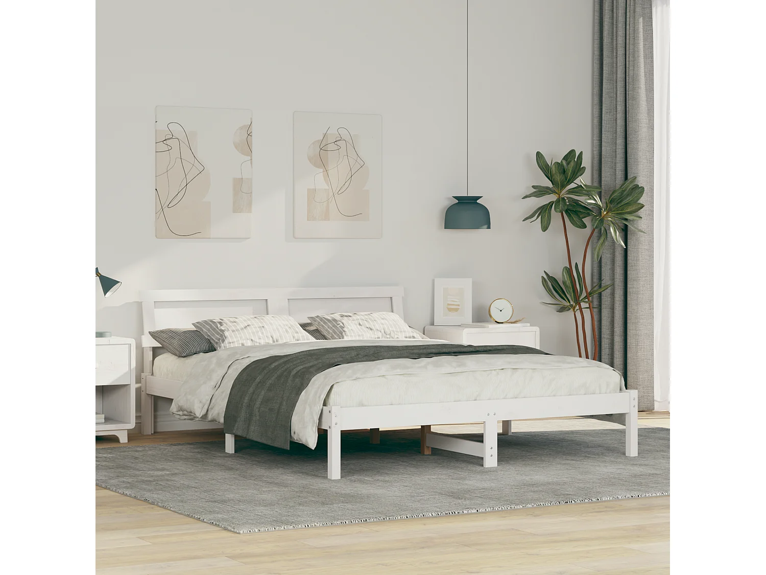 Lit double | Lit adulte | Cadre de lit Blanc 150x200 cm Bois massif en pin