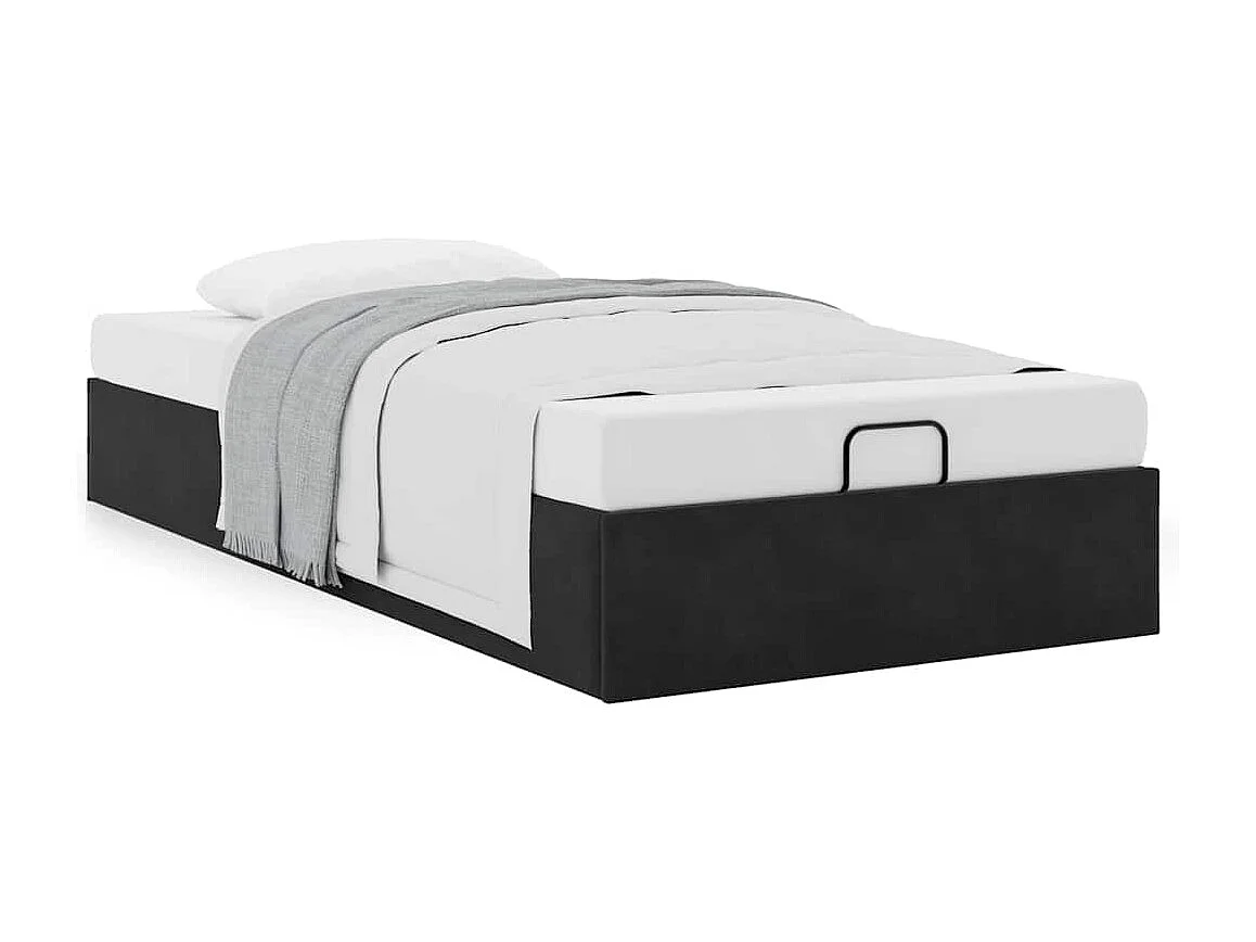 Lit simple | Lit adulte, enfant | Cadre de lit ottoman noir 90x200 cm velours