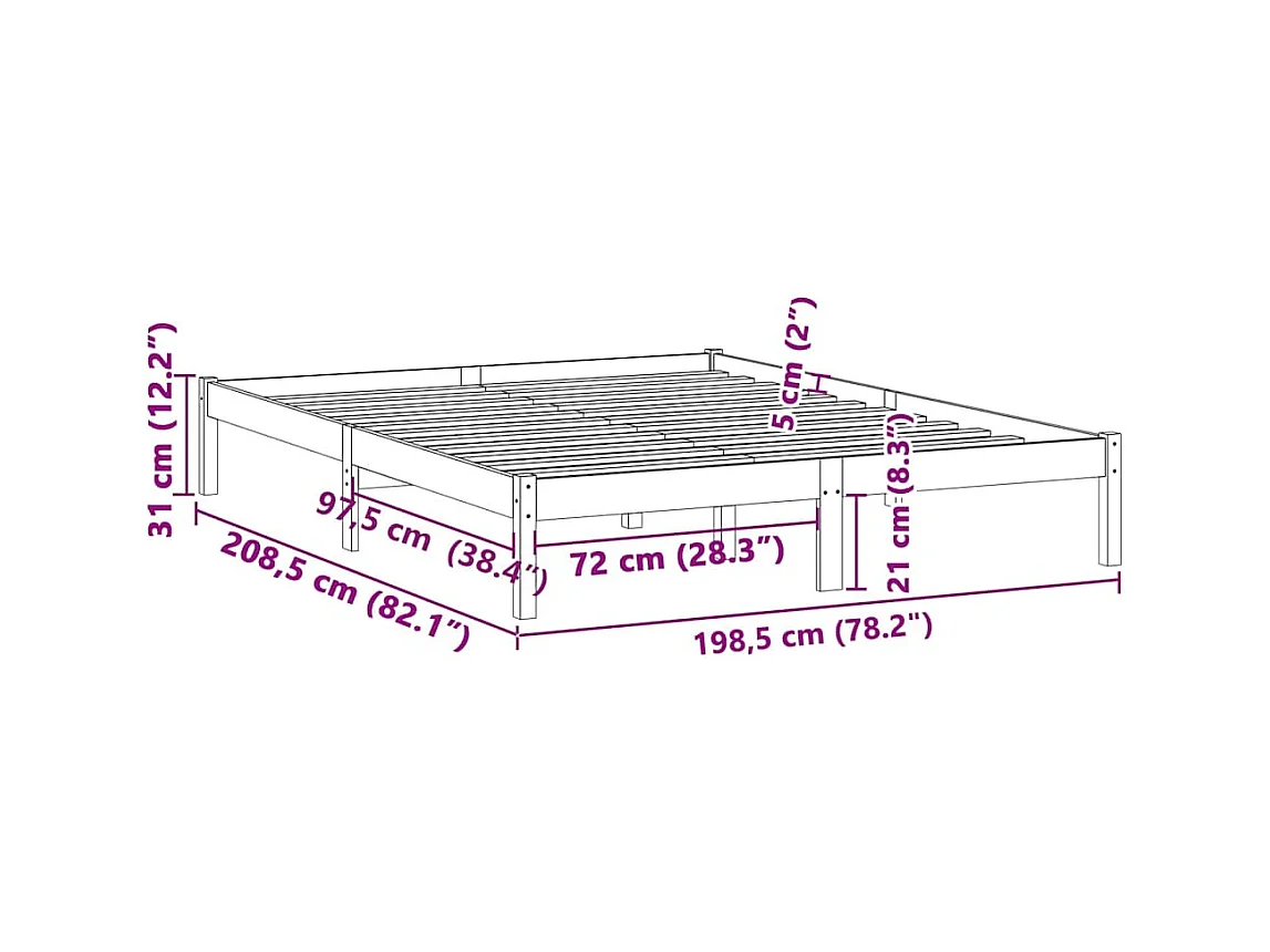 Letto per adulti | Letto matrimoniale | Giroletto senza Materasso 193x203 cm in Legno di Pino King