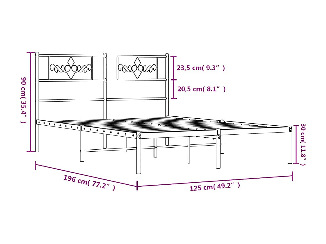 Lit simple | Lit adulte, enfant | Cadre de lit métal avec tête de lit noir 120x190cm