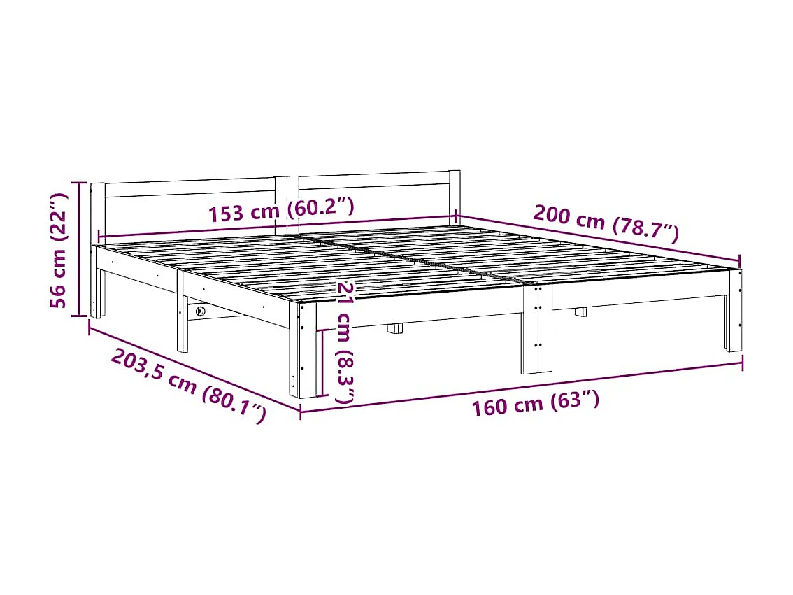 Lit double | Lit adulte | Cadre de lit 160x200 cm bois massif de pin