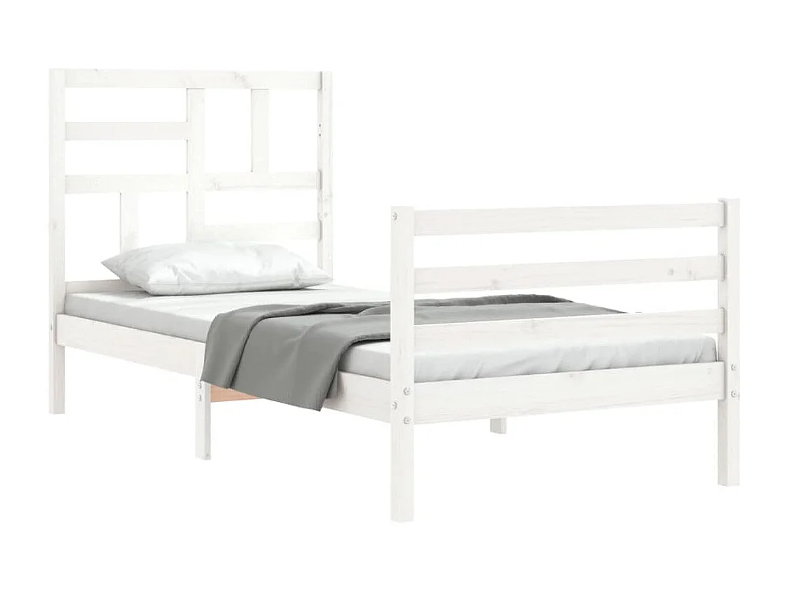 Lit simple | Lit adulte, enfant | Cadre de lit blanc bois massif 90x190 cm