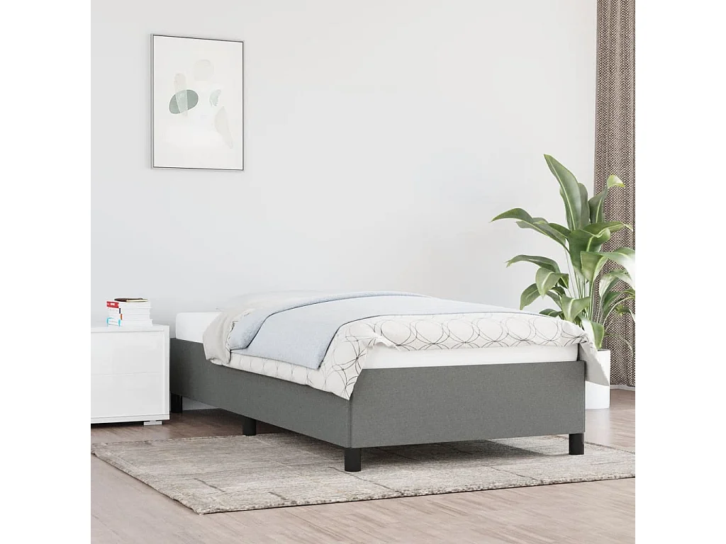 Lit simple | Lit adulte, enfant | Cadre de lit gris foncé 100x200 cm tissu