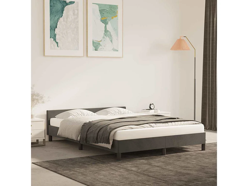 Lit double | Lit adulte | Cadre de lit gris foncé 140x190 cm velours