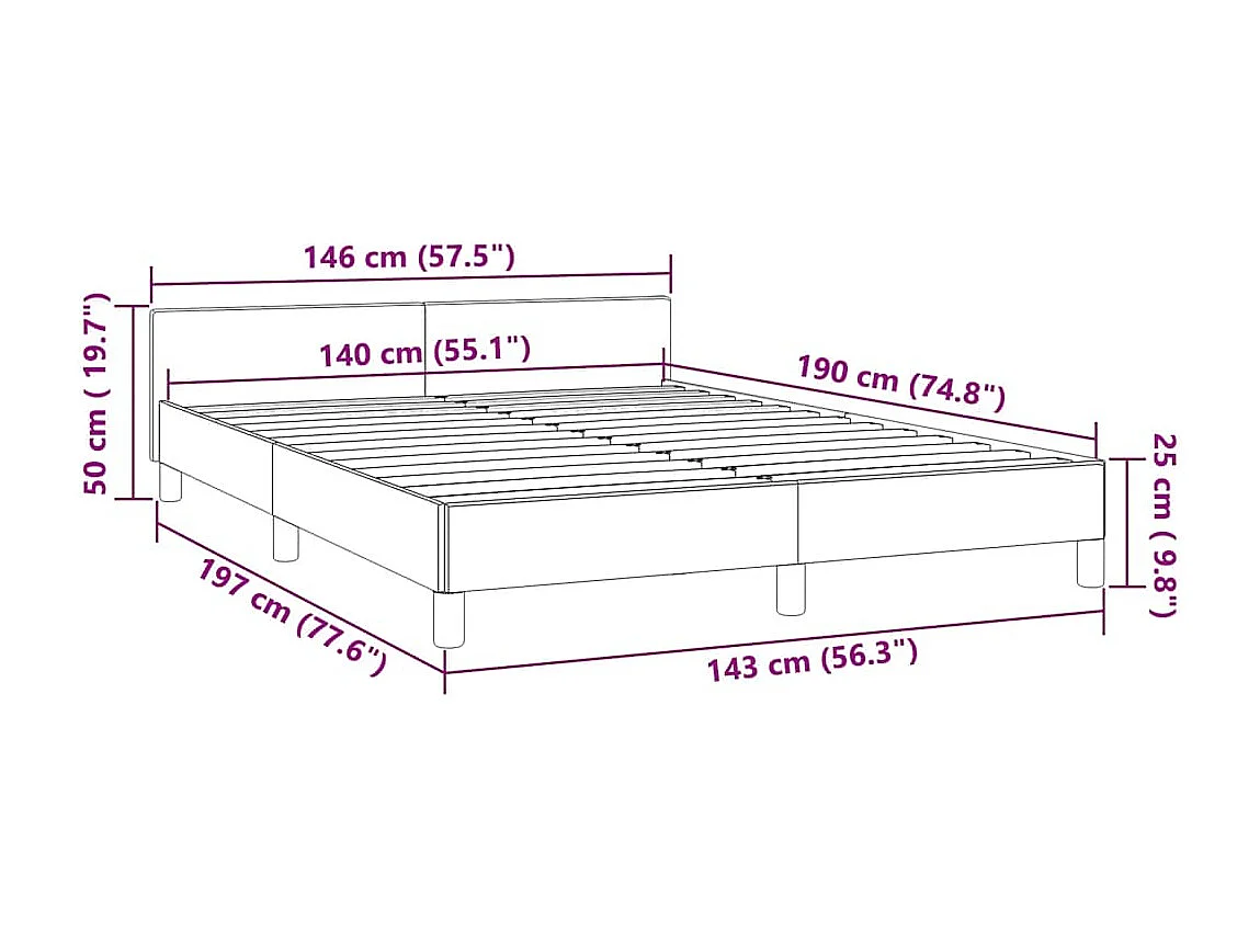 Lit double | Lit adulte | Cadre de lit gris foncé 140x190 cm velours
