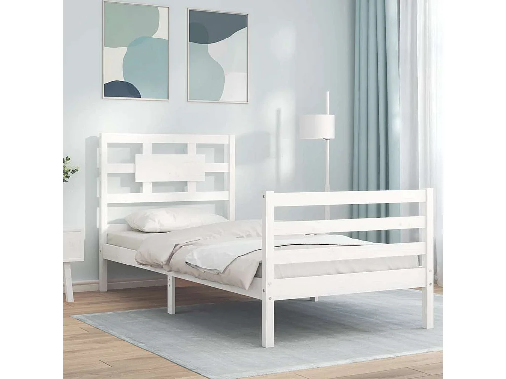 Lit simple | Lit adulte, enfant | Cadre de lit blanc bois massif 90x190 cm