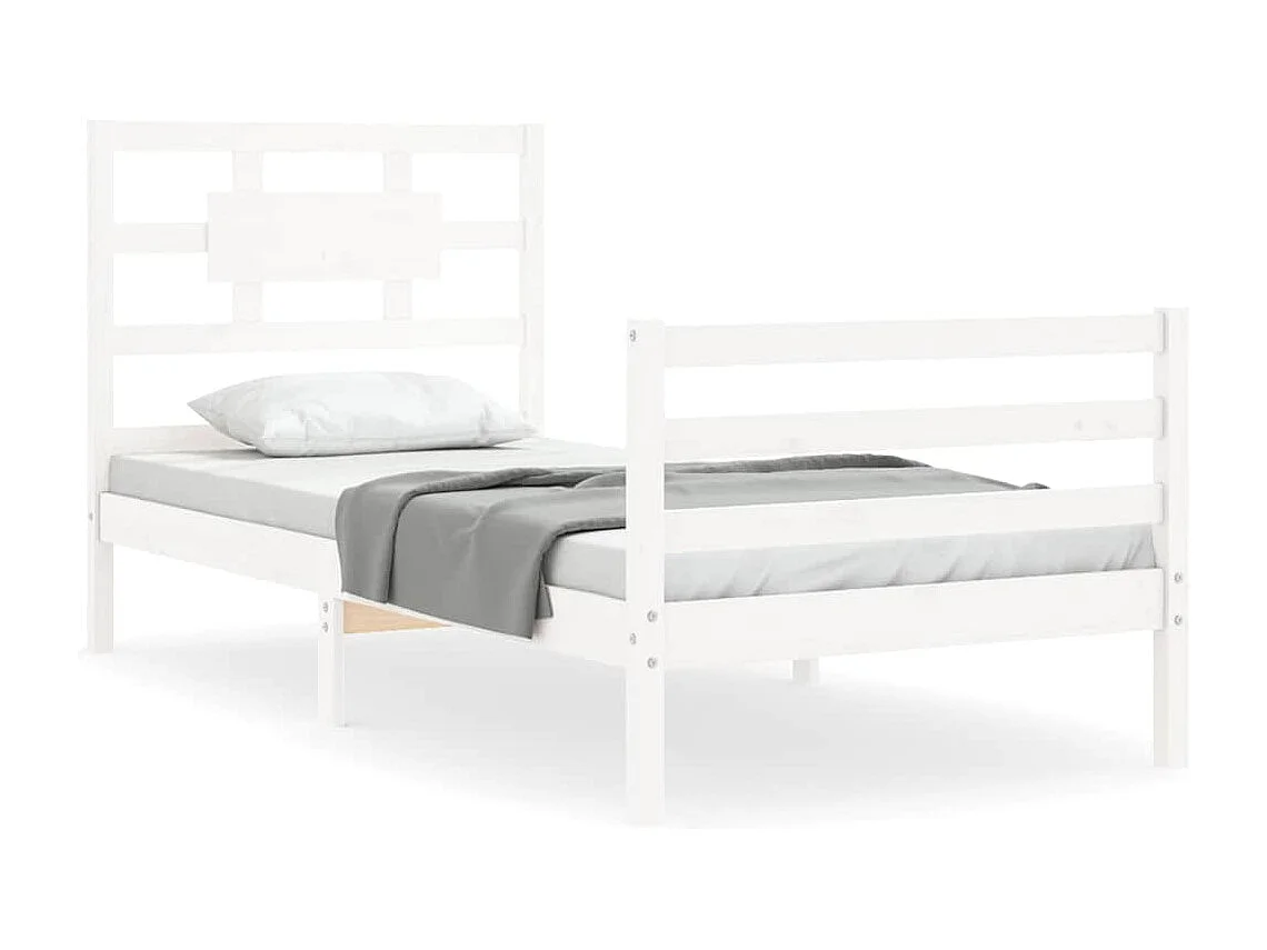 Lit simple | Lit adulte, enfant | Cadre de lit blanc bois massif 90x190 cm