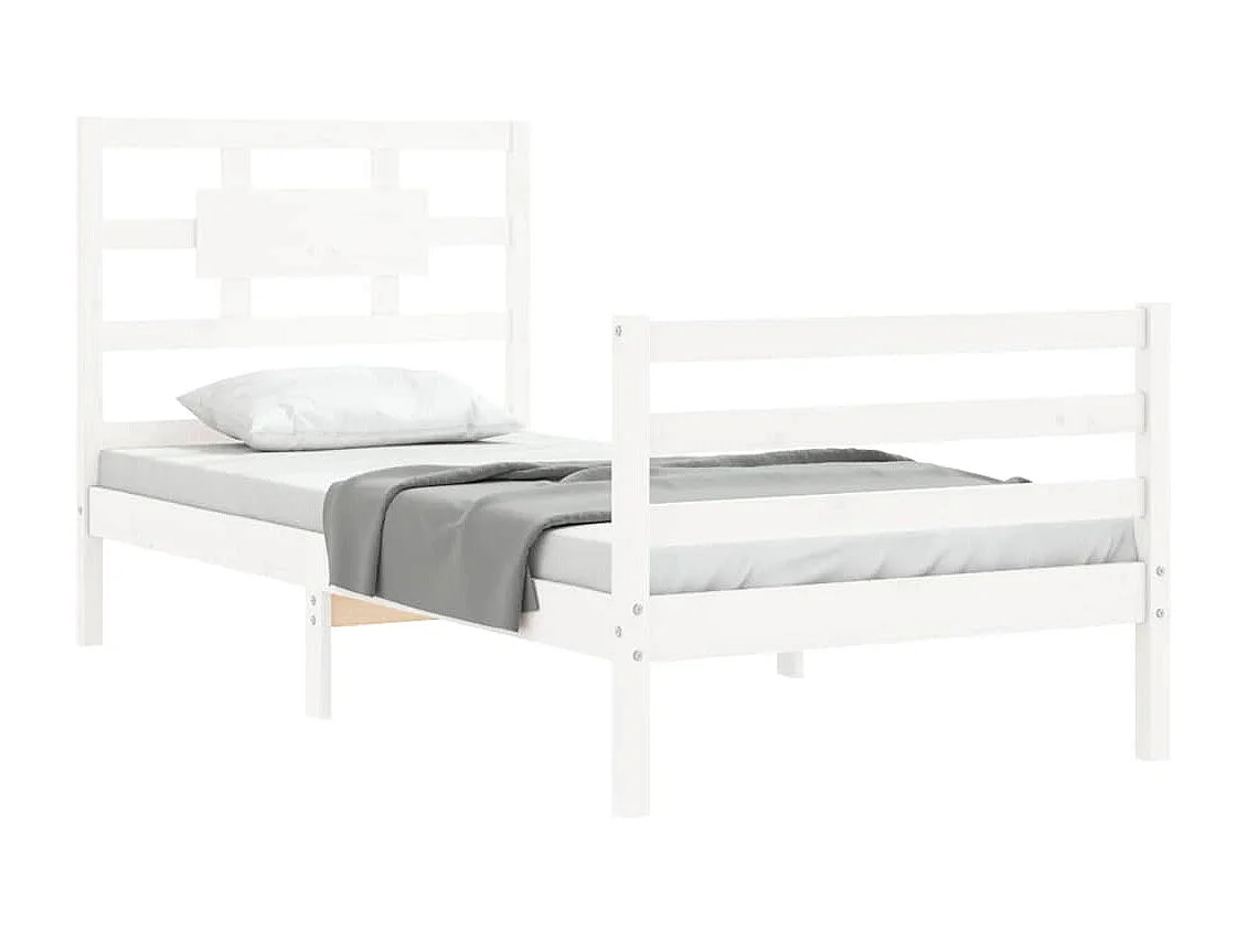 Lit simple | Lit adulte, enfant | Cadre de lit blanc bois massif 90x190 cm