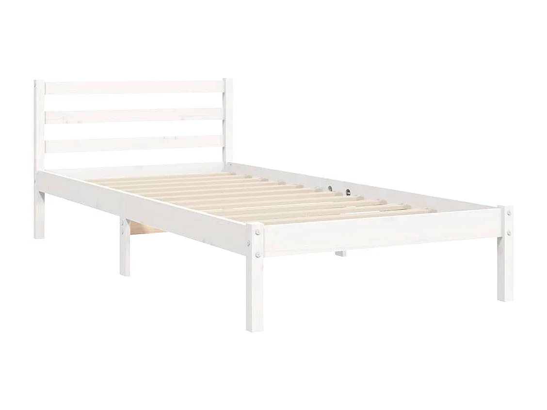 Lit simple | Lit adulte, enfant | Cadre de lit blanc bois massif 90x190 cm