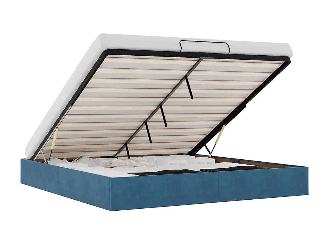 Lit double | Lit adulte | Cadre de lit ottoman bleu foncé 160x200 cm velours
