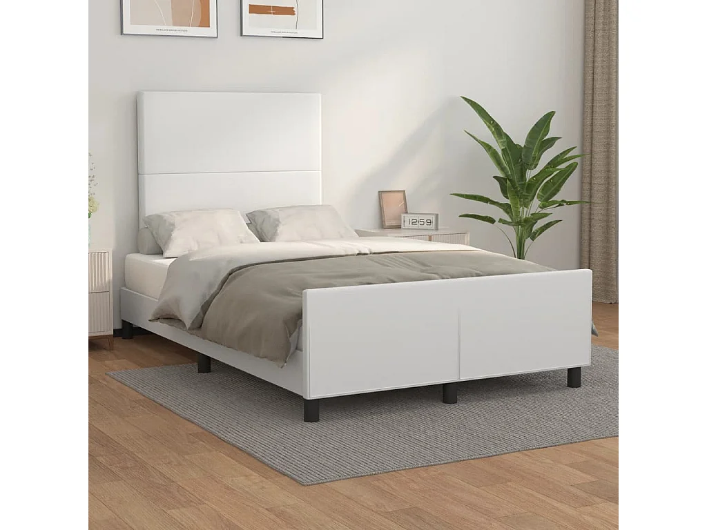 Lit simple | Lit adulte, enfant | Cadre de lit blanc 120x190 cm similicuir
