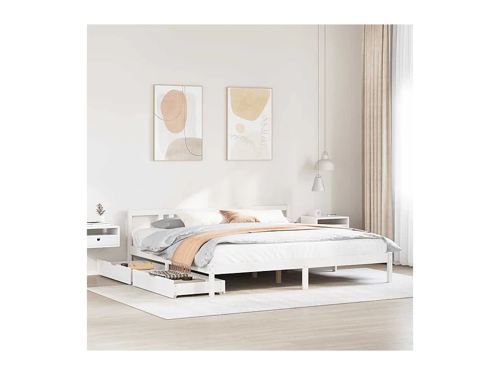 Letto per adulti | Letto matrimoniale | Giroletto senza Materasso Bianco 200x200 cm Legno Massello Pino