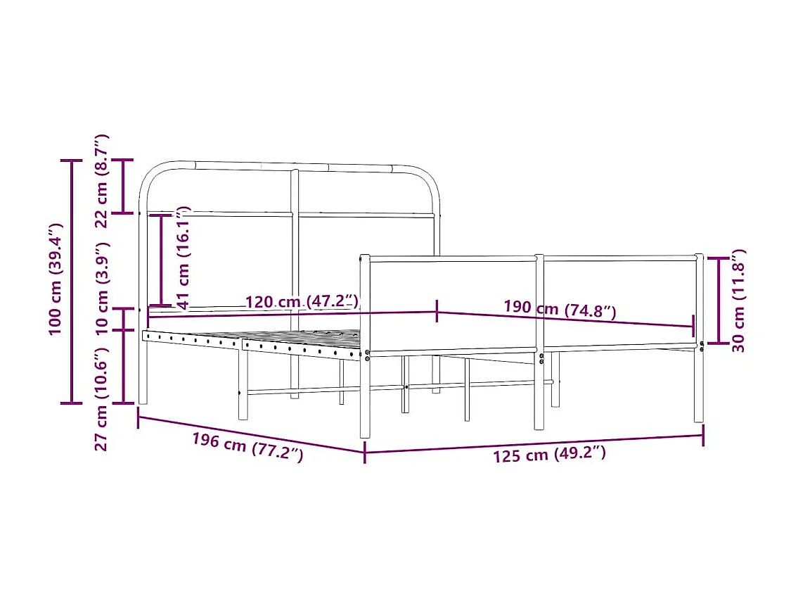 Letto per adulti | Letto singolo | Giroletto senza Materasso Rovere Sonoma 120x190cm in Truciolato
