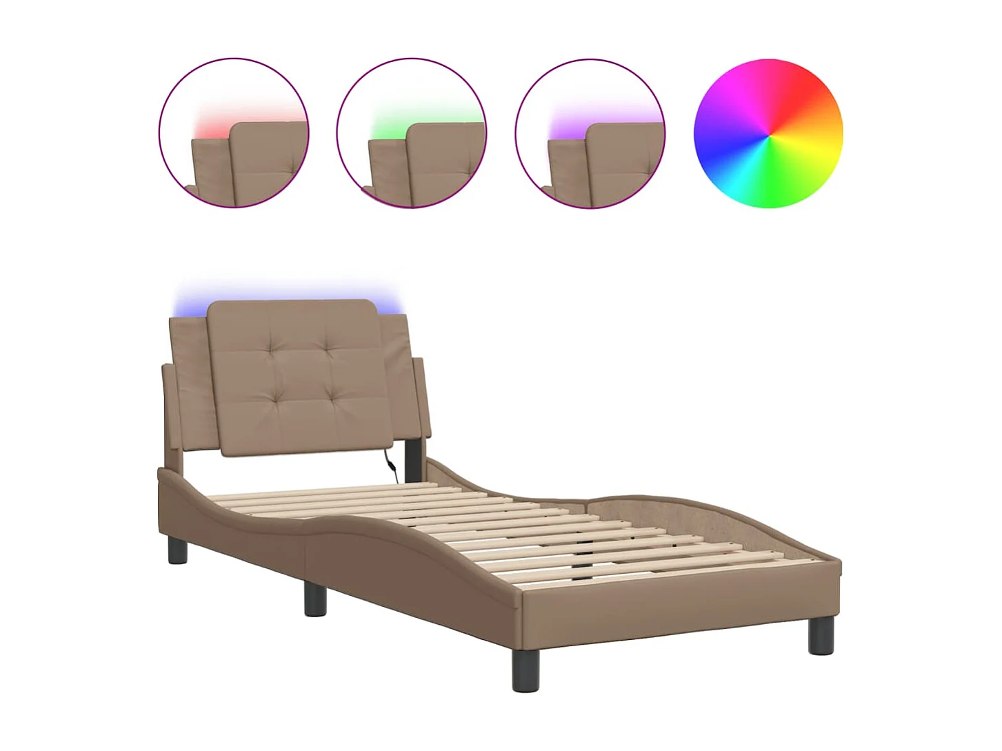 Lit simple | Lit adulte, enfant | Cadre de lit avec LED cappuccino 90x200 cm