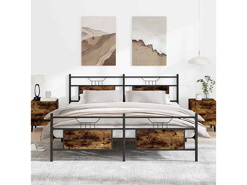 Letto per adulti | Letto matrimoniale | Giroletto senza Materaso in Metallo Rovere Fumo 180x200 cm