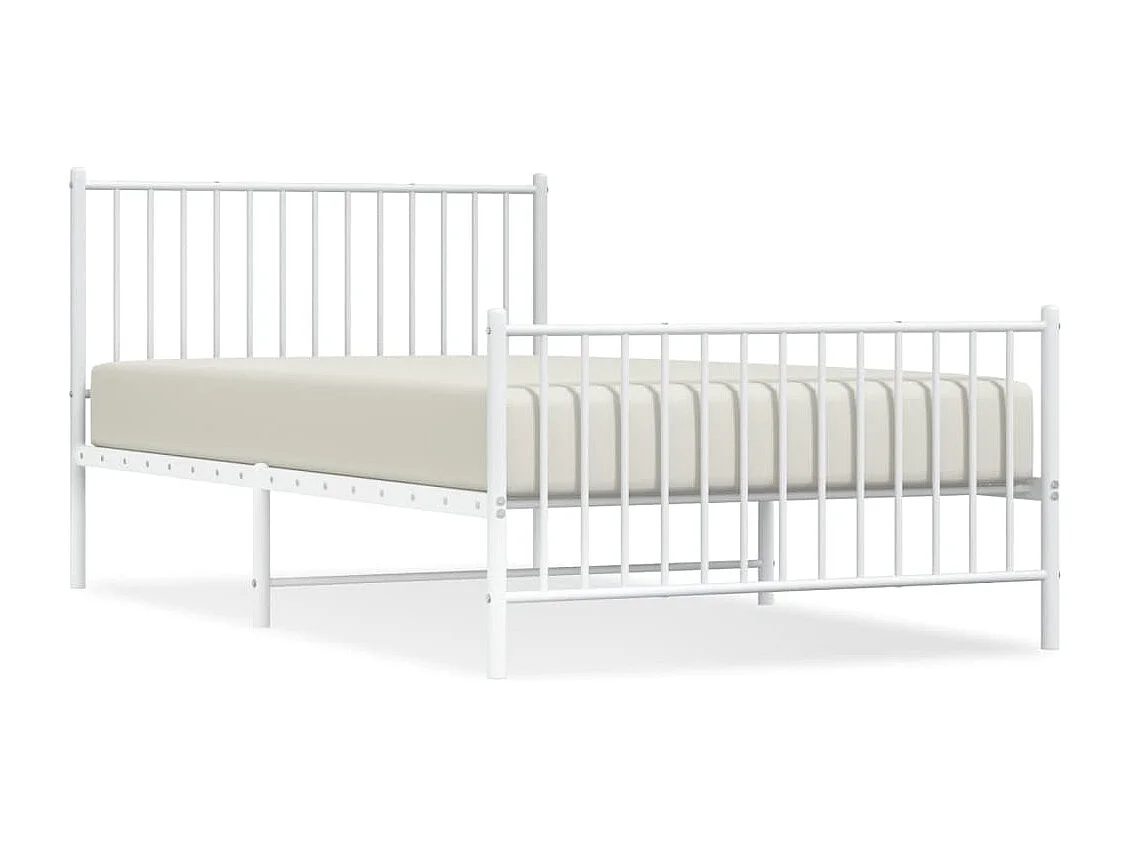 Lit simple | Lit adulte, enfant | Cadre de lit métal et pied de lit blanc 107x203 cm