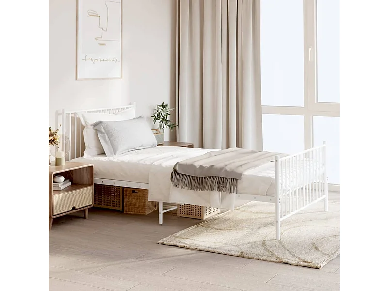 Lit simple | Lit adulte, enfant | Cadre de lit métal et pied de lit blanc 107x203 cm