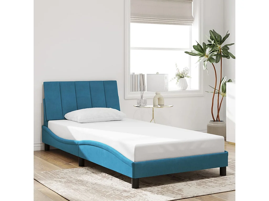 Lit simple | Lit adulte, enfant | Cadre de lit bleu 100x200 cm velours