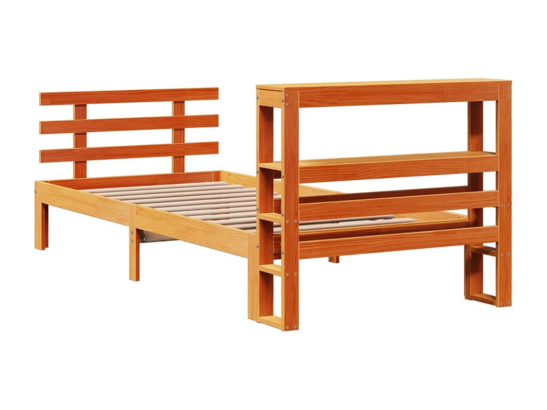 Letto per adulti | Letto singolo | Giroletto con Testiera Marrone Cera 75x190 cm Massello Pino