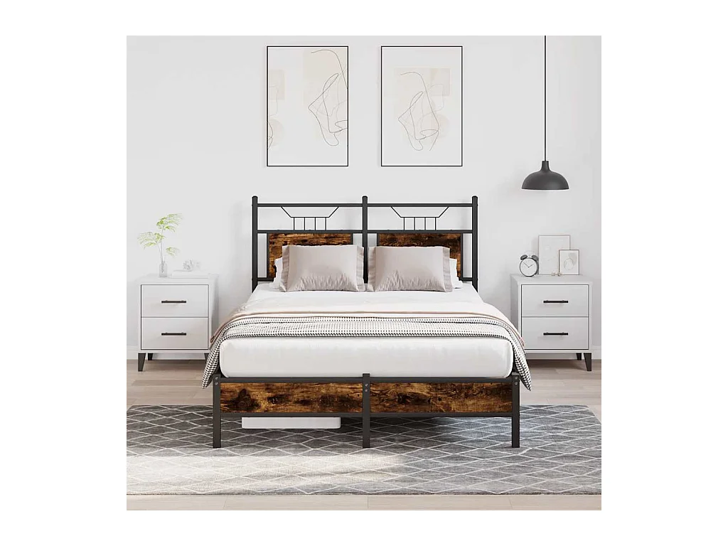 Letto per adulti | Letto singolo | Giroletto senza Materasso Rovere Fumo 120x200 cm in Truciolato