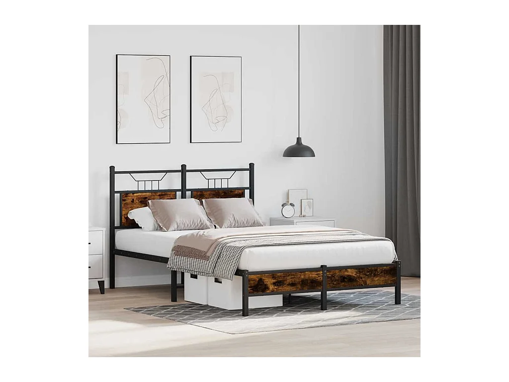 Letto per adulti | Letto singolo | Giroletto senza Materasso Rovere Fumo 120x200 cm in Truciolato