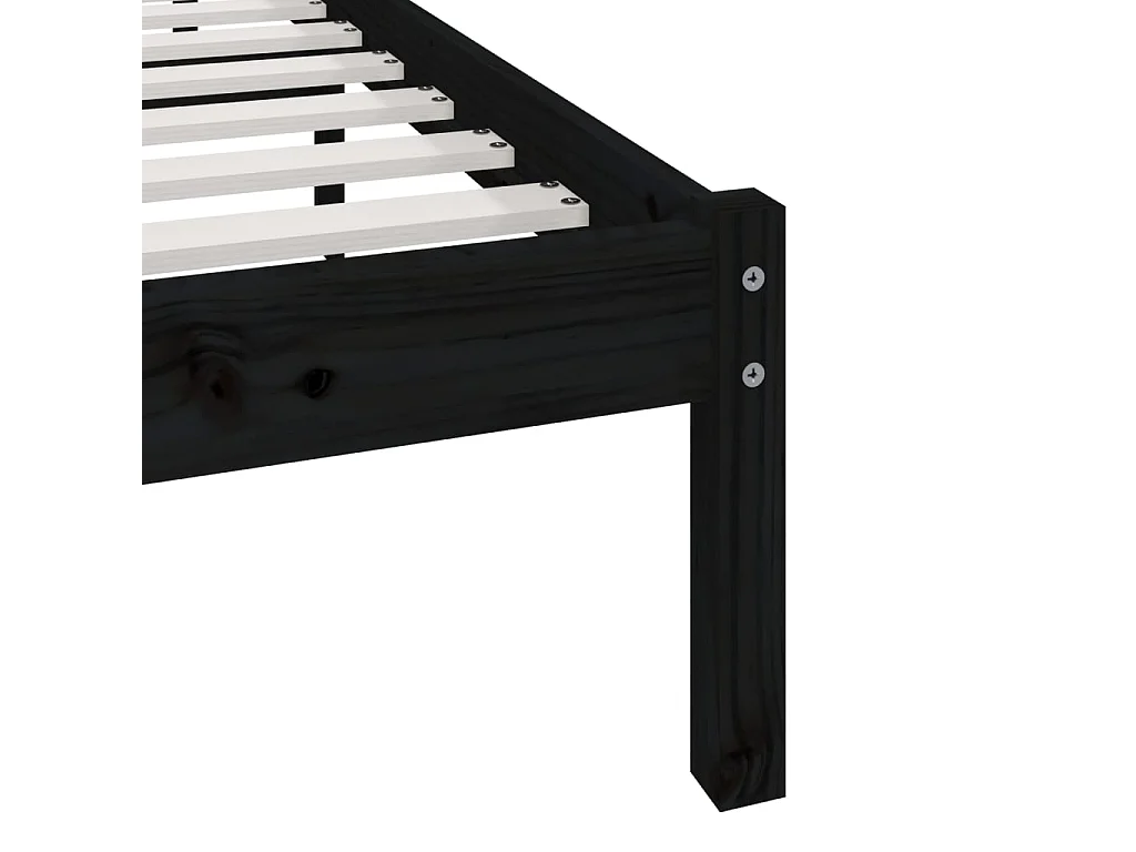 Lit double | Lit adulte | Cadre de lit noir bois de pin massif 140x190 cm