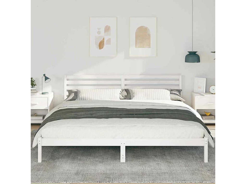 Lit double | Lit adulte | Cadre de lit Blanc 180x210 cm Bois massif en pin