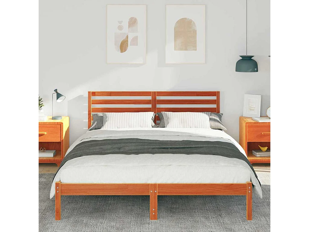 Lit double | Lit adulte | Cadre de lit Marron cire 140x200 cm Bois massif en pin