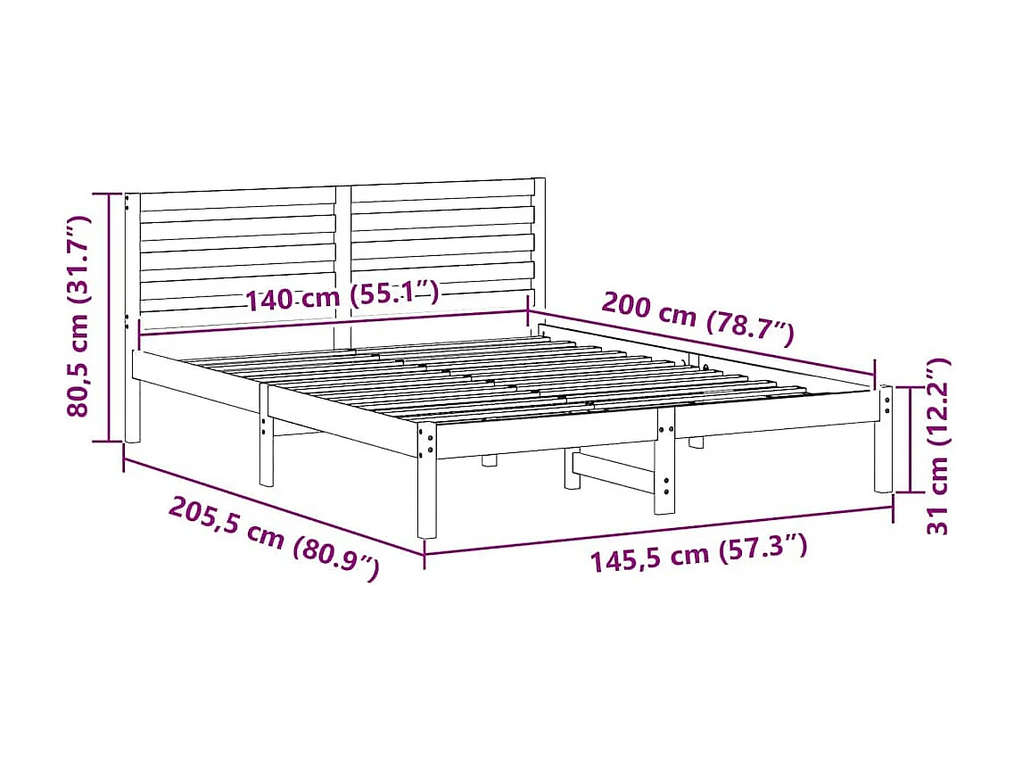 Lit double | Lit adulte | Cadre de lit Marron cire 140x200 cm Bois massif en pin