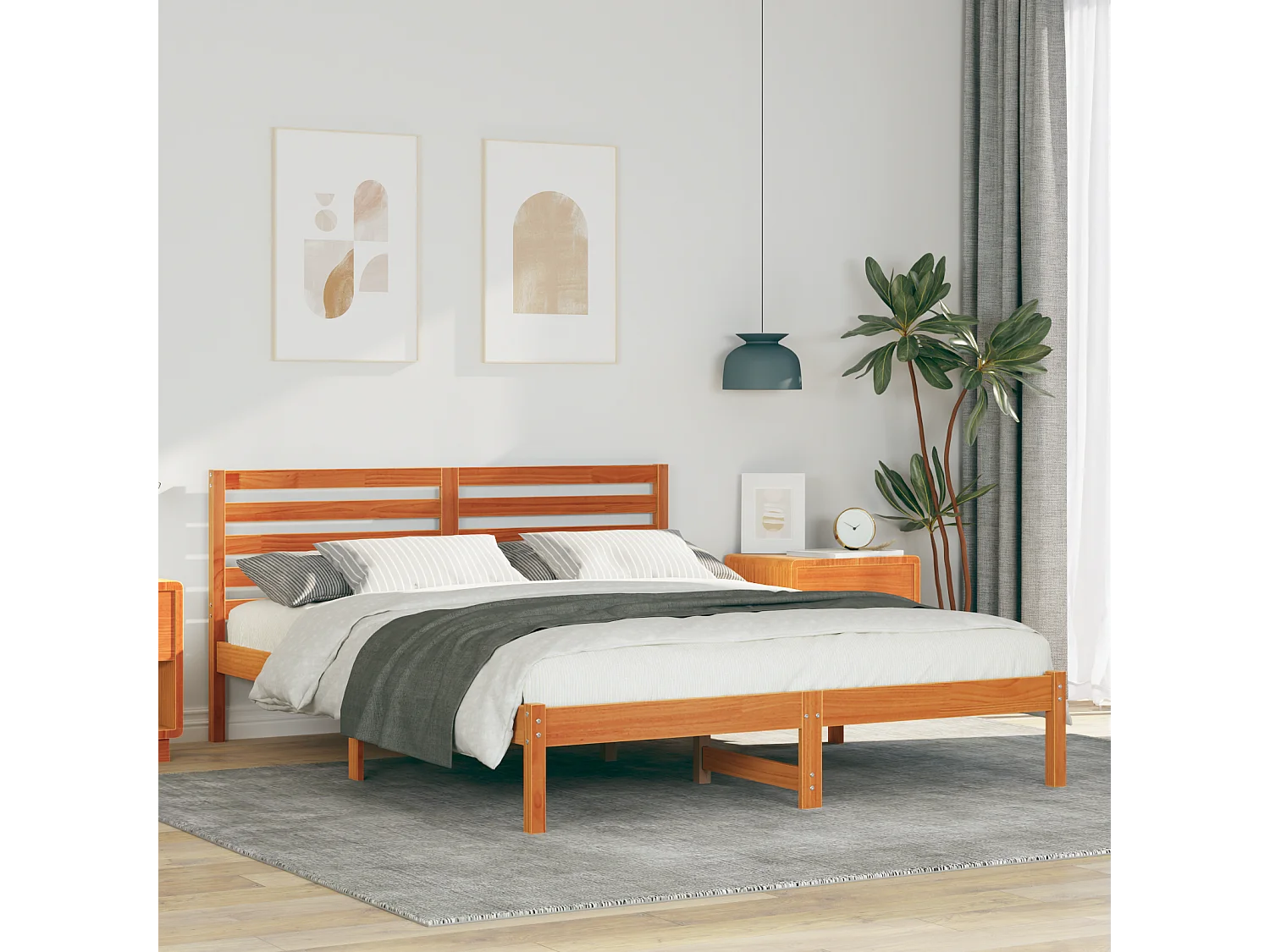 Lit double | Lit adulte | Cadre de lit Marron cire 140x200 cm Bois massif en pin