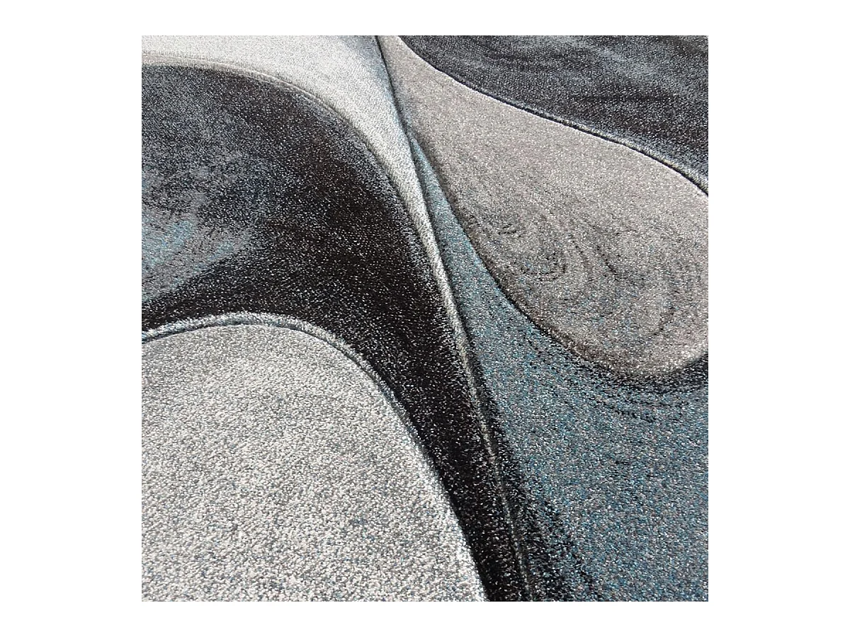 tapis salon 140x140 tissé bleu et gris carré motif géométrique LYN8 MADILA