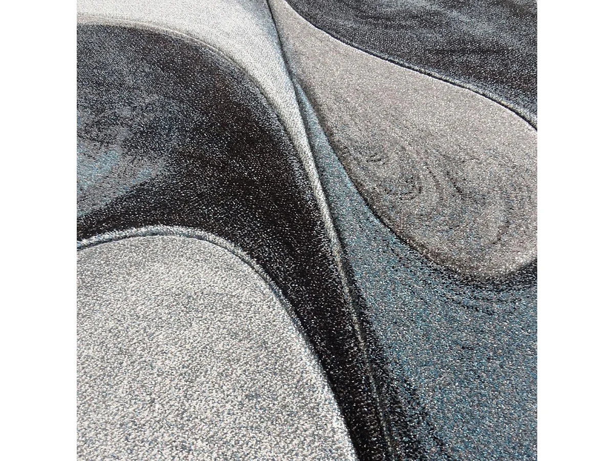 tapis salon 140x140 tissé bleu et gris carré motif géométrique LYN8 MADILA