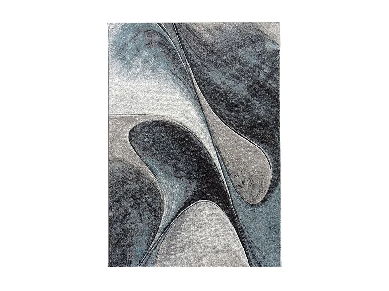 tapis salon 140x140 tissé bleu et gris carré motif géométrique LYN8 MADILA