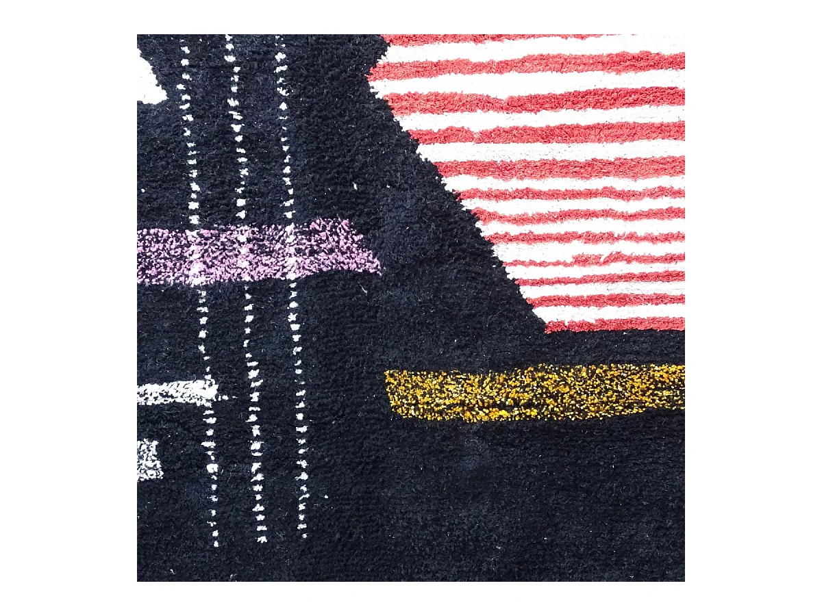 Authentique tapis berbère 220x360 fait à la main en laine noir et rouge BENI OUARAIN DE