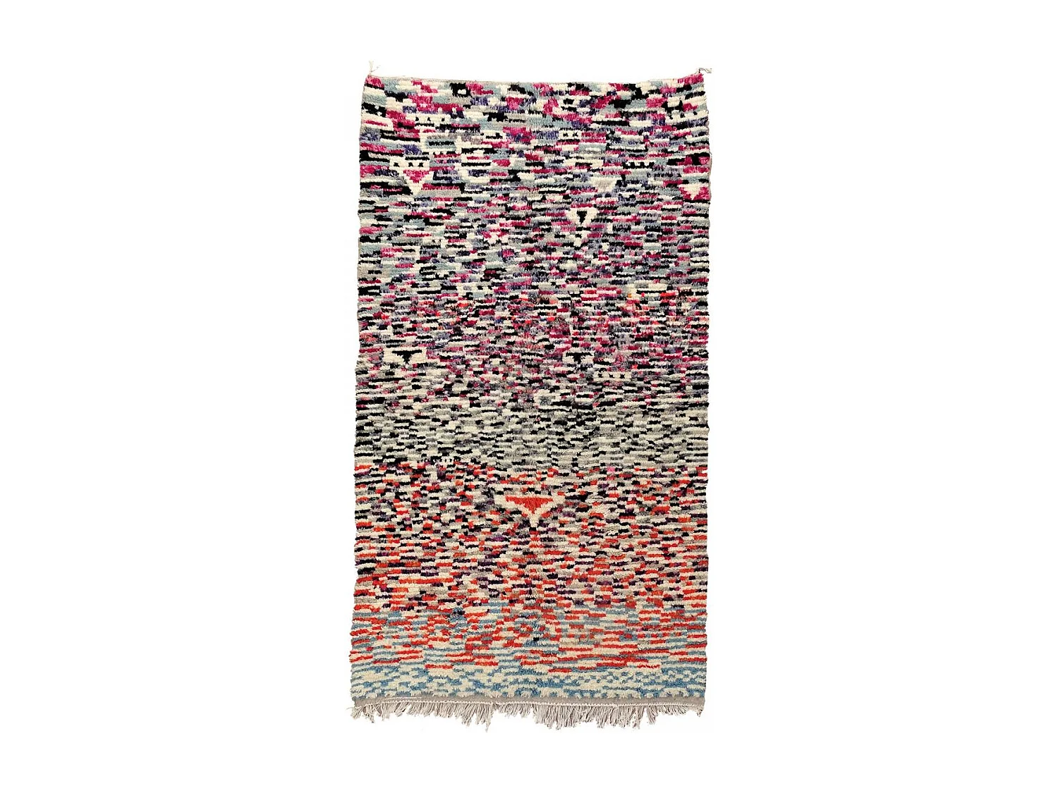 Authentique tapis berbère 140x240 fait à la main en laine blanc cassé et vert AZILAL 25 motif ethnic