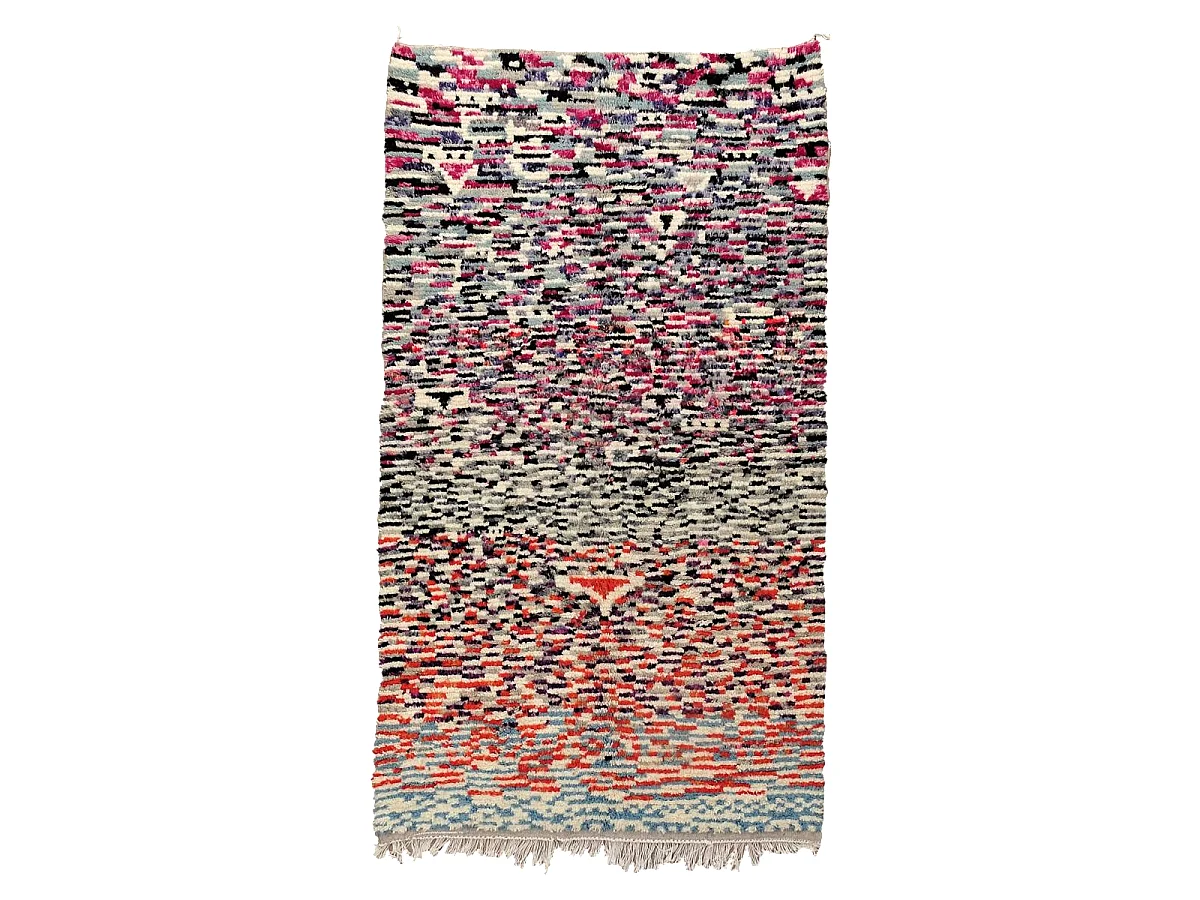Authentique tapis berbère 140x240 fait à la main en laine blanc cassé et vert AZILAL 25 motif ethnic