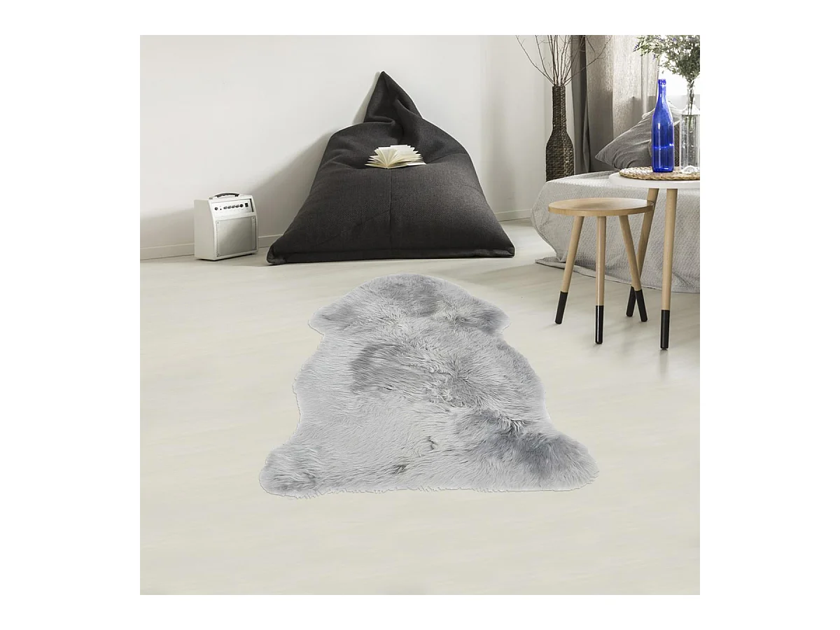 Tapis peau de mouton longs poils shaggy 60x95 en laine gris SHEPHERD