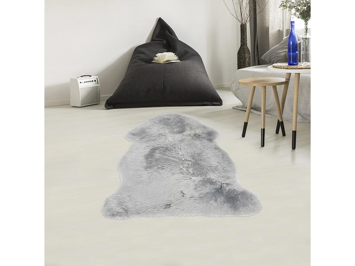 Tapis peau de mouton longs poils shaggy 60x95 en laine gris SHEPHERD