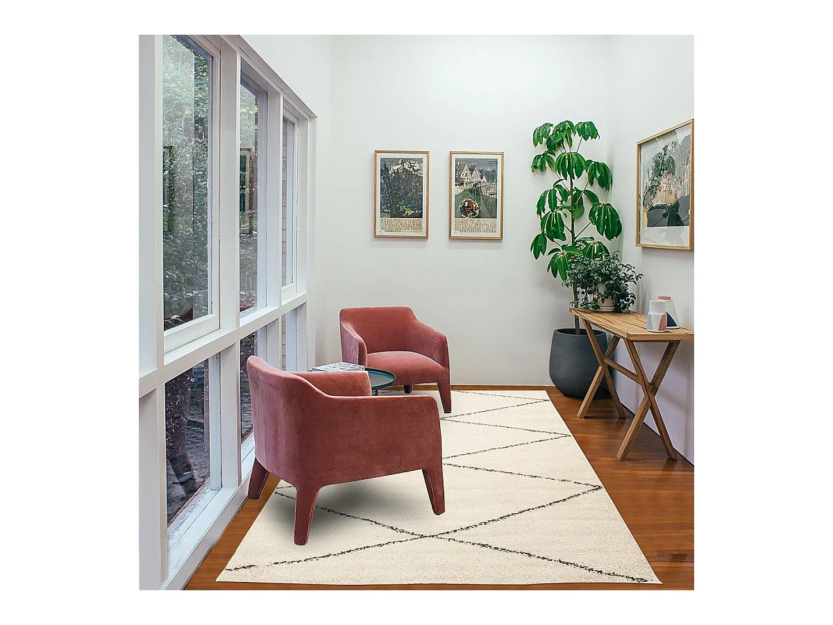 Tapis berbère 120x160 tissé motifs ethno-chic LYN4 BENYLE 3 crème