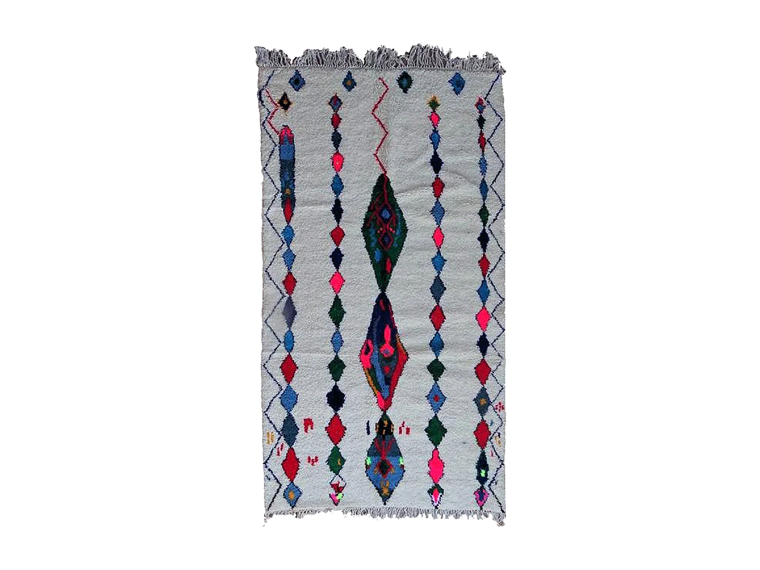 Authentique tapis berbère 150x270 fait main en laine gris et rose TEMARA