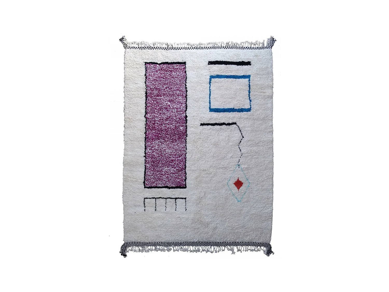 Authentique tapis berbère 260x345 fait à la main en laine blanc cassé et noir BENI OUARAIN U