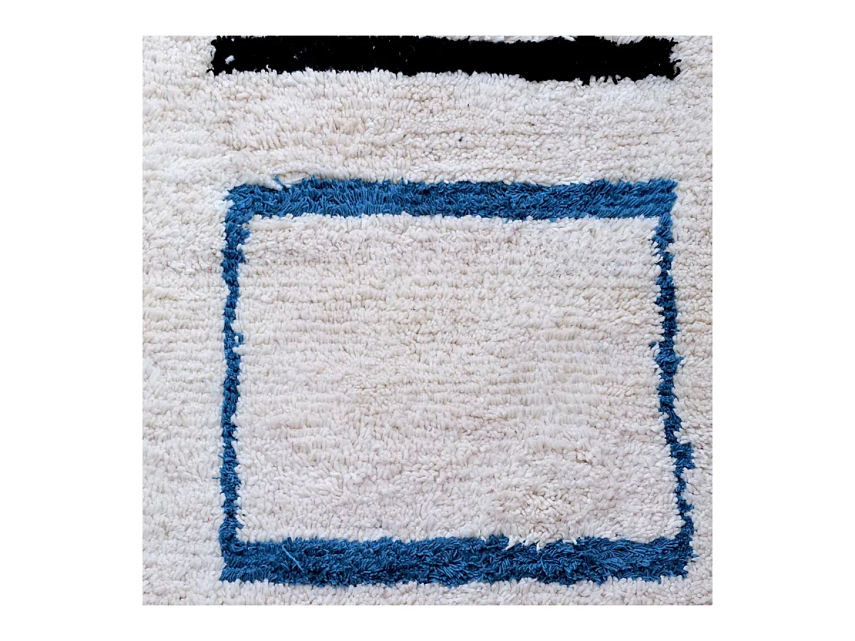 Authentique tapis berbère 260x345 fait à la main en laine blanc cassé et noir BENI OUARAIN U