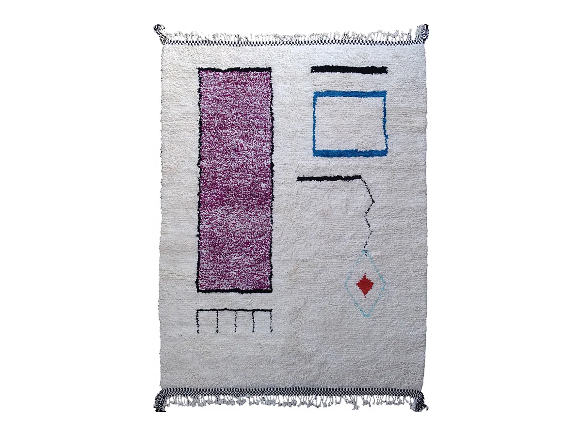 Authentique tapis berbère 260x345 fait à la main en laine blanc cassé et noir BENI OUARAIN U